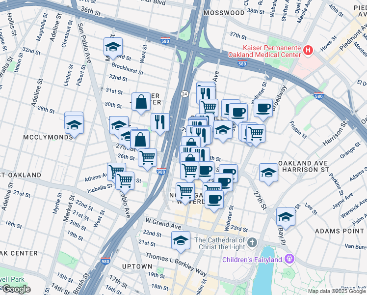 map of restaurants, bars, coffee shops, grocery stores, and more near 554 28th Street in Oakland