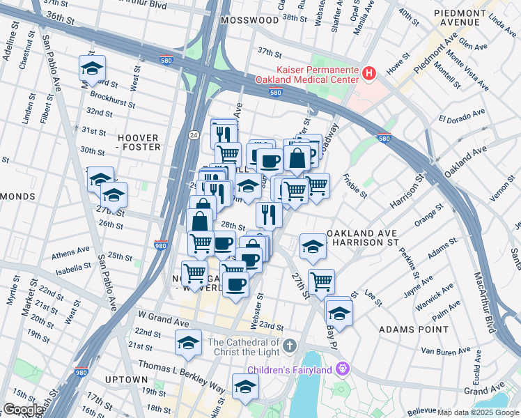 map of restaurants, bars, coffee shops, grocery stores, and more near 411 29th Street in Oakland