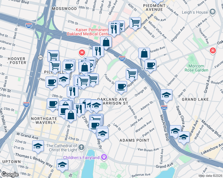 map of restaurants, bars, coffee shops, grocery stores, and more near 304 Fairmount Avenue in Oakland