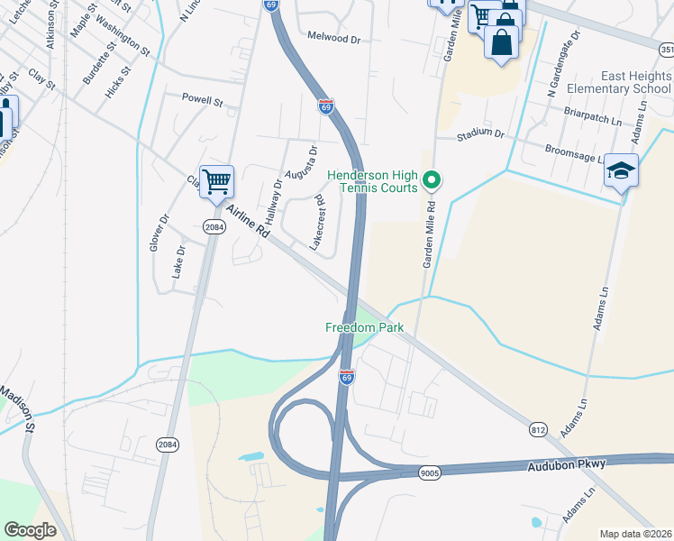 map of restaurants, bars, coffee shops, grocery stores, and more near E Fox Hollow Run in Henderson