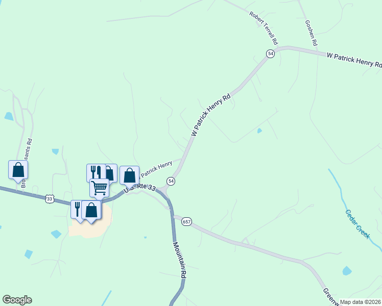 map of restaurants, bars, coffee shops, grocery stores, and more near 16206 West Patrick Henry Road in Montpelier