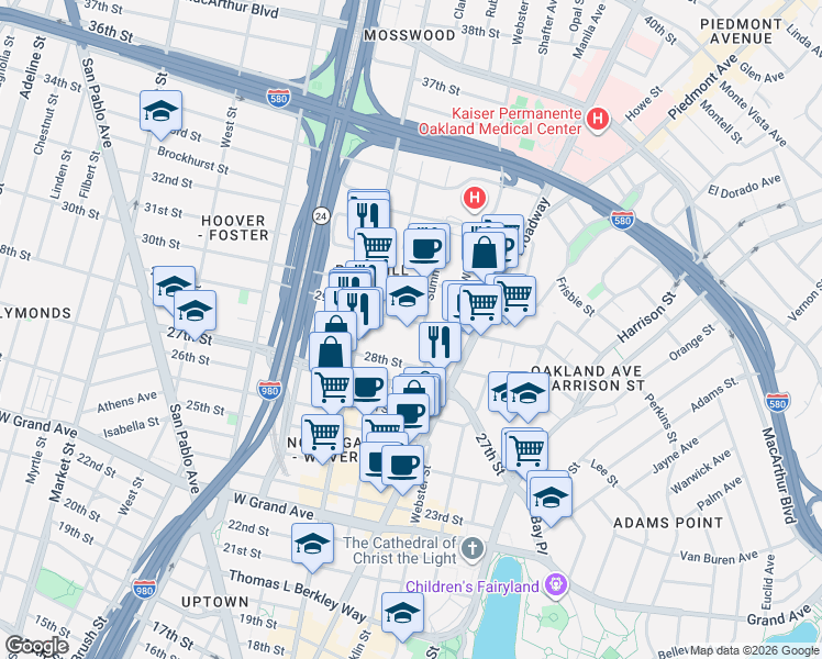 map of restaurants, bars, coffee shops, grocery stores, and more near 400 29th Street in Oakland