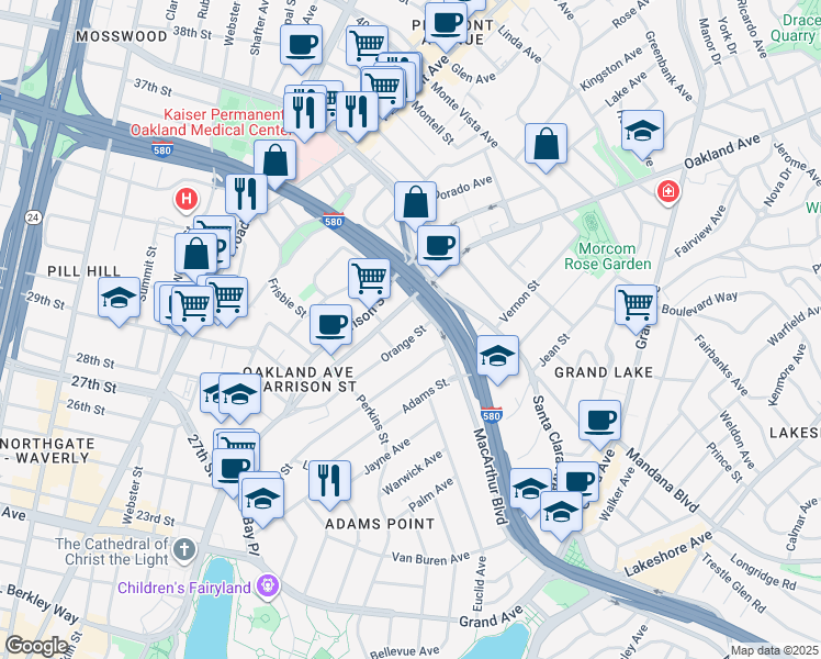 map of restaurants, bars, coffee shops, grocery stores, and more near 430 Oakland Avenue in Oakland