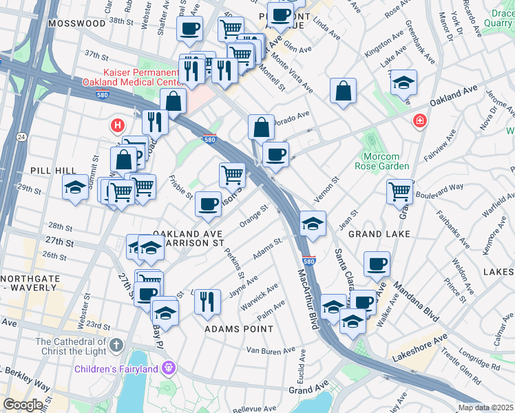 map of restaurants, bars, coffee shops, grocery stores, and more near 430 Oakland Avenue in Oakland