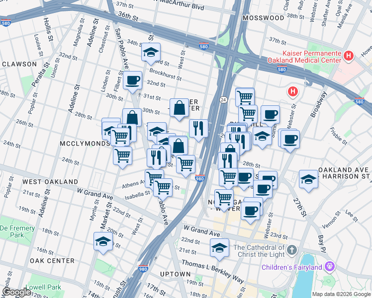 map of restaurants, bars, coffee shops, grocery stores, and more near 679 28th Street in Oakland