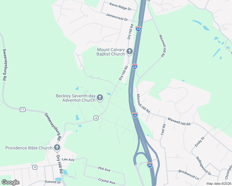 map of restaurants, bars, coffee shops, grocery stores, and more near 1002 Dry Hill Road in Beckley