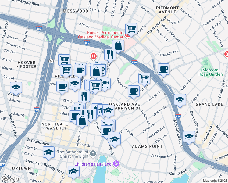 map of restaurants, bars, coffee shops, grocery stores, and more near 235 30th Street in Oakland