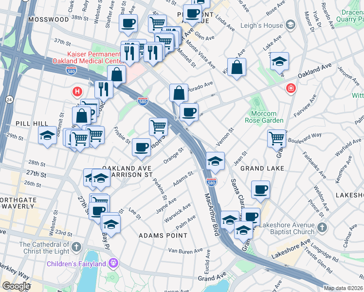 map of restaurants, bars, coffee shops, grocery stores, and more near 430 Oakland Avenue in Oakland