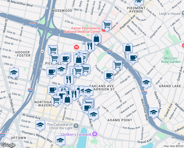 map of restaurants, bars, coffee shops, grocery stores, and more near 3000 Richmond Boulevard in Oakland