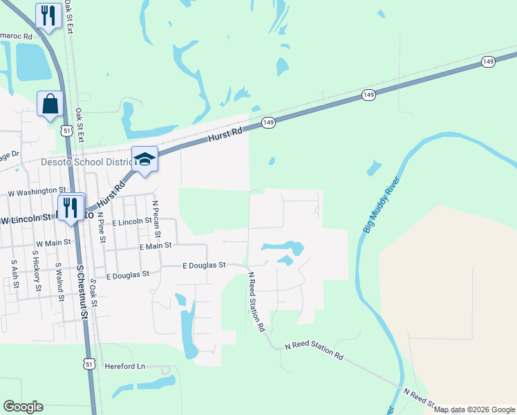 map of restaurants, bars, coffee shops, grocery stores, and more near 100-198 Smith Drive in De Soto