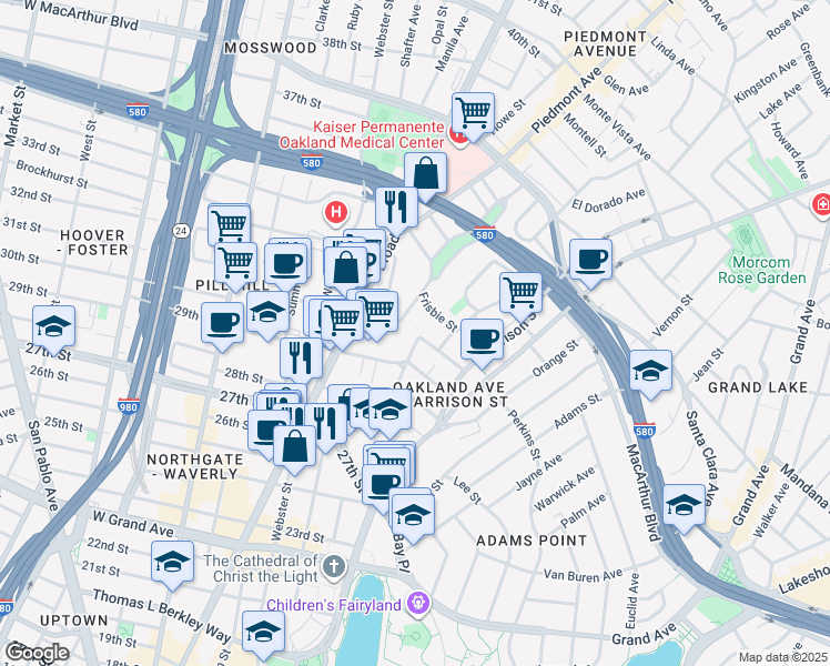 map of restaurants, bars, coffee shops, grocery stores, and more near 235 30th Street in Oakland