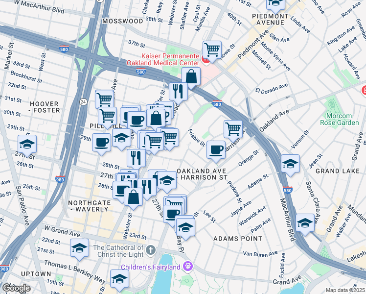 map of restaurants, bars, coffee shops, grocery stores, and more near 235 30th Street in Oakland