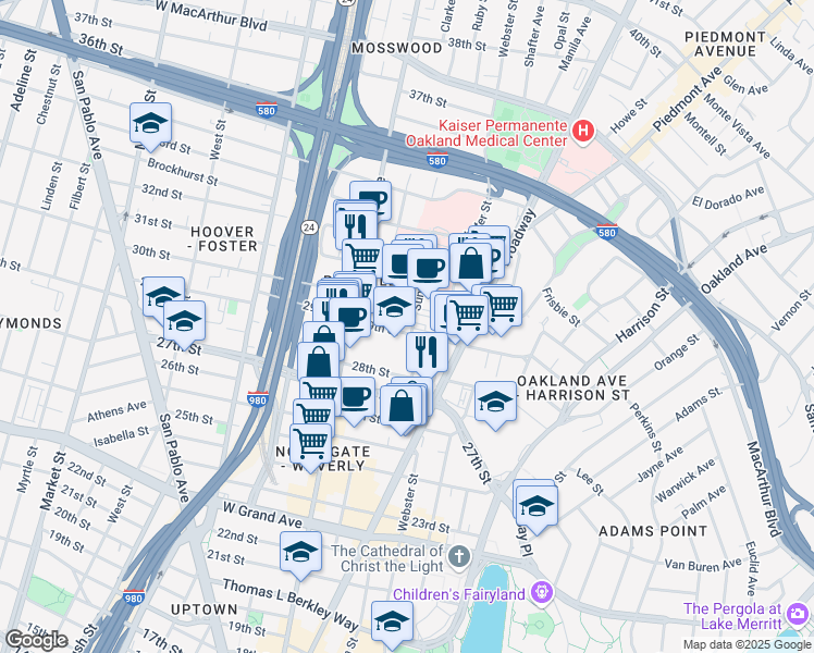map of restaurants, bars, coffee shops, grocery stores, and more near 400 29th Street in Oakland