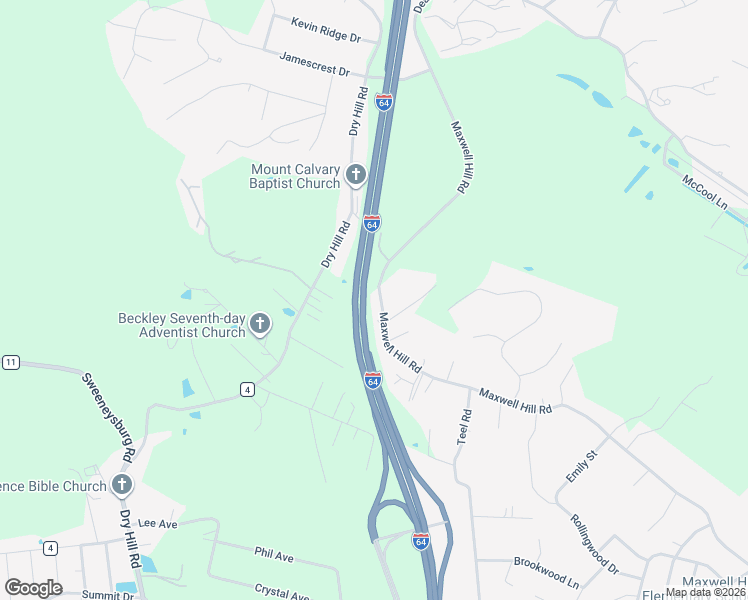 map of restaurants, bars, coffee shops, grocery stores, and more near 1805 Maxwell Hill Road in Beckley