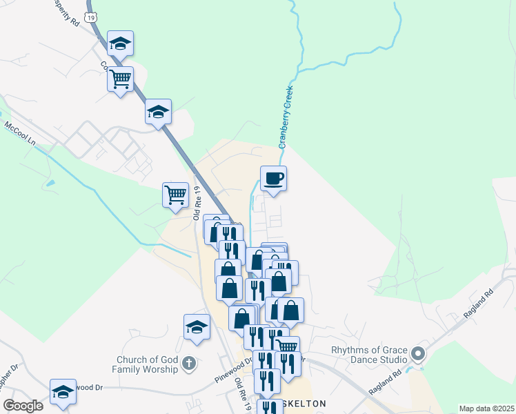 map of restaurants, bars, coffee shops, grocery stores, and more near 113 Appalachian Dr in Beckley