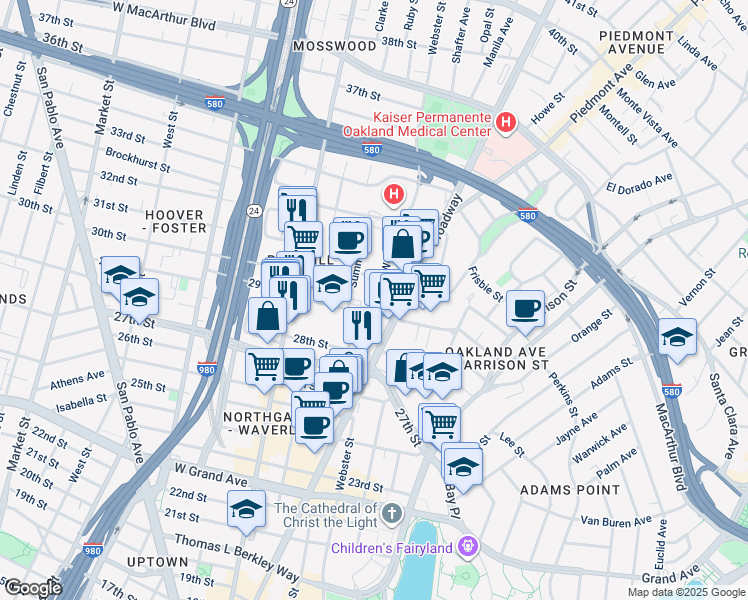 map of restaurants, bars, coffee shops, grocery stores, and more near 2928 Webster Street in Oakland