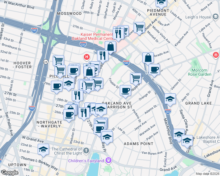 map of restaurants, bars, coffee shops, grocery stores, and more near 261 Fairmount Avenue in Oakland