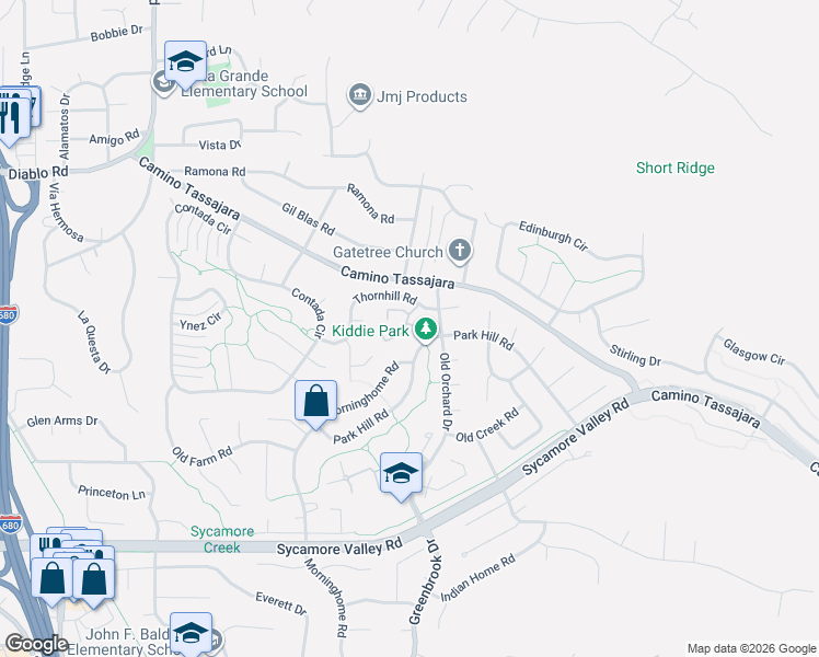 map of restaurants, bars, coffee shops, grocery stores, and more near 441 Sycamore Hill Drive in Danville
