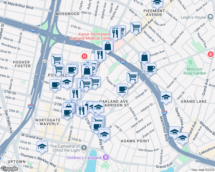 map of restaurants, bars, coffee shops, grocery stores, and more near 269 Fairmount Avenue in Oakland