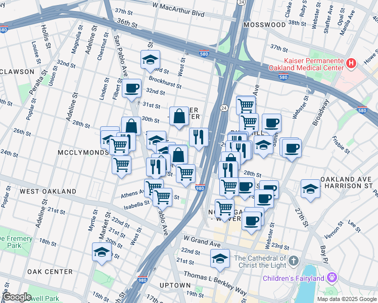map of restaurants, bars, coffee shops, grocery stores, and more near 683 28th Street in Oakland