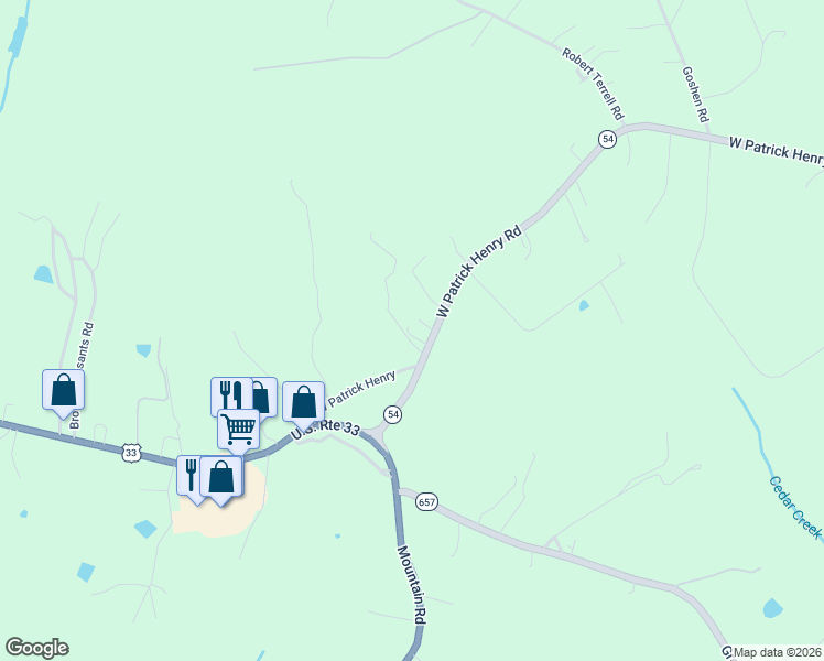 map of restaurants, bars, coffee shops, grocery stores, and more near 16206 West Patrick Henry Road in Montpelier