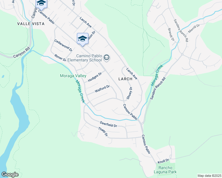 map of restaurants, bars, coffee shops, grocery stores, and more near 125 Walford Drive in Moraga
