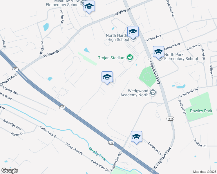 map of restaurants, bars, coffee shops, grocery stores, and more near 100 Trojan Way in Radcliff