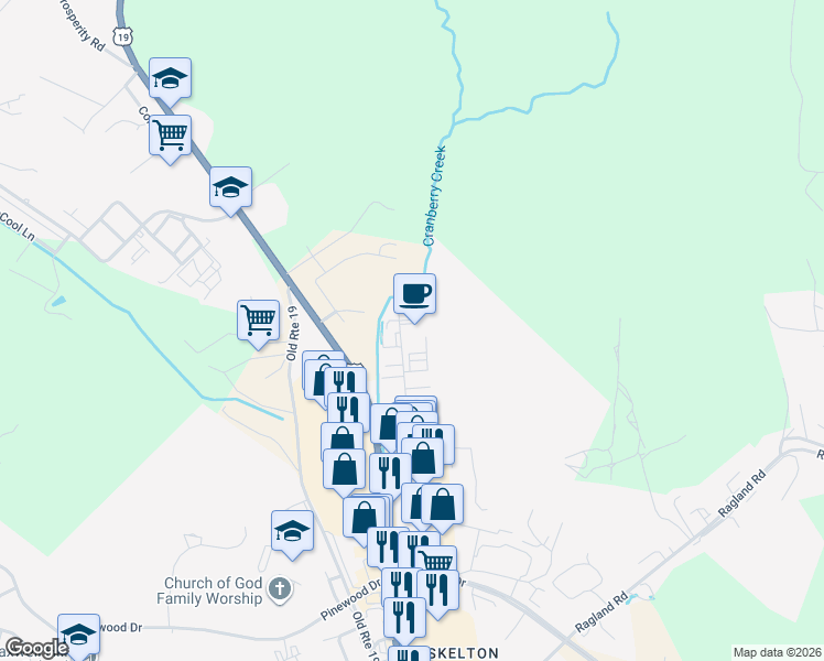 map of restaurants, bars, coffee shops, grocery stores, and more near 122 Appalachian Drive in Beckley