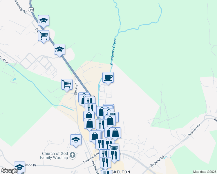 map of restaurants, bars, coffee shops, grocery stores, and more near 122 Appalachian Drive in Beckley