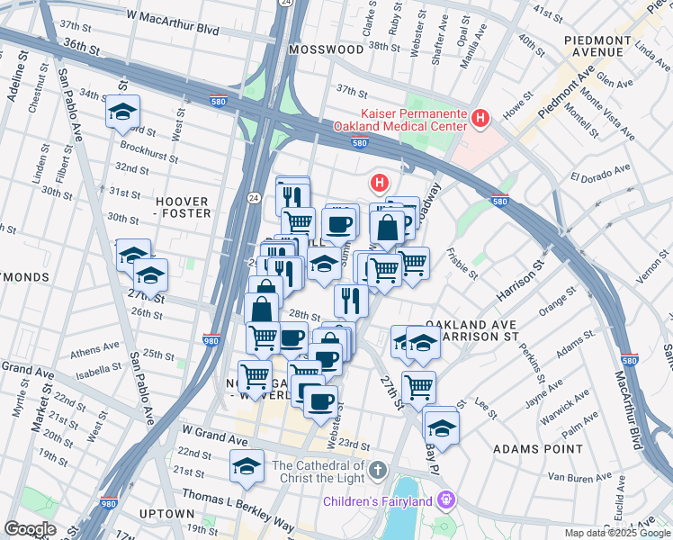 map of restaurants, bars, coffee shops, grocery stores, and more near 400 29th Street in Oakland