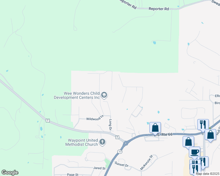 map of restaurants, bars, coffee shops, grocery stores, and more near 1741 J C Avenue in Waynesville