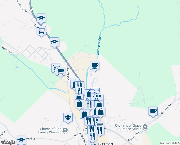 map of restaurants, bars, coffee shops, grocery stores, and more near 113 Appalachian Dr in Beckley