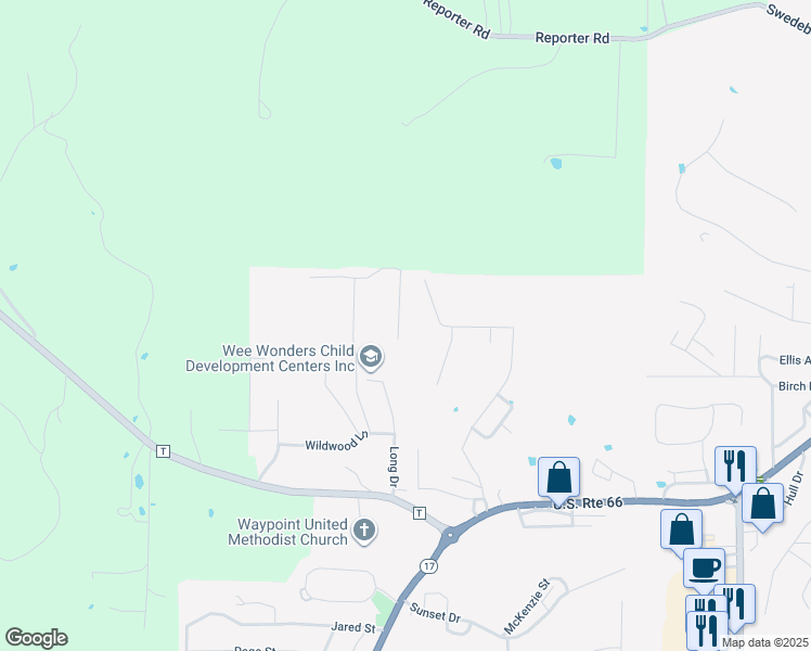 map of restaurants, bars, coffee shops, grocery stores, and more near 1742 J C Avenue in Waynesville