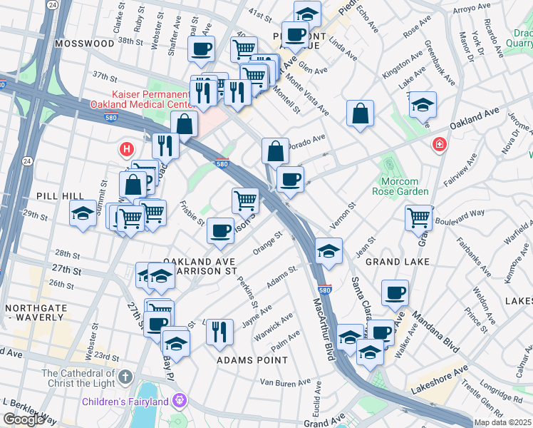 map of restaurants, bars, coffee shops, grocery stores, and more near 430 Oakland Avenue in Oakland