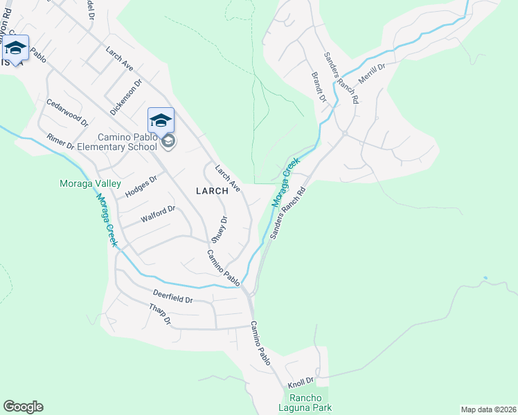 map of restaurants, bars, coffee shops, grocery stores, and more near 1259 Larch Avenue in Moraga