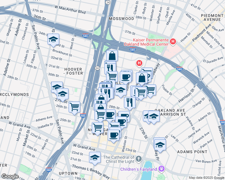 map of restaurants, bars, coffee shops, grocery stores, and more near 2928 Telegraph Avenue in Oakland