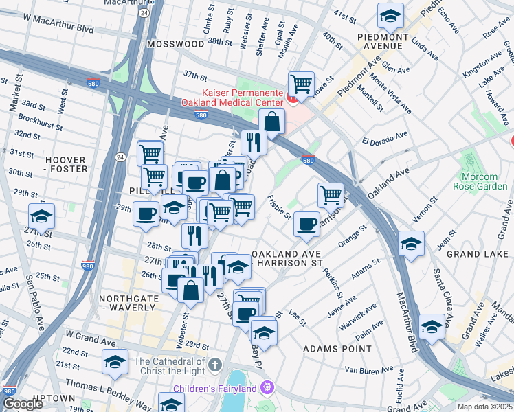 map of restaurants, bars, coffee shops, grocery stores, and more near 235 30th Street in Oakland