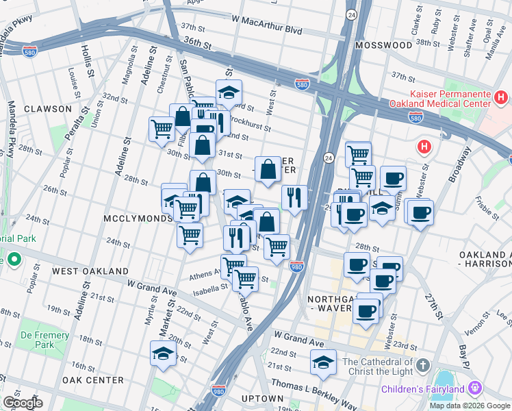 map of restaurants, bars, coffee shops, grocery stores, and more near 2850 West Street in Emeryville