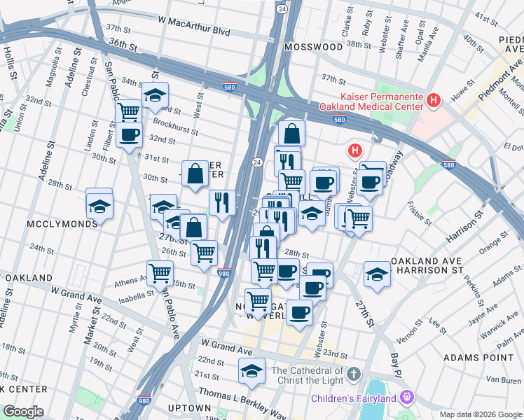 map of restaurants, bars, coffee shops, grocery stores, and more near 559 30th Street in Oakland