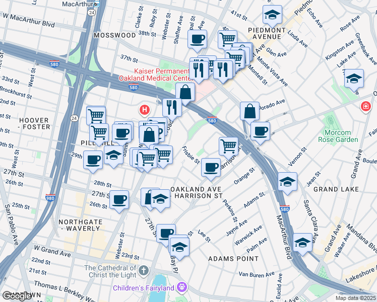 map of restaurants, bars, coffee shops, grocery stores, and more near 3054 Richmond Boulevard in Oakland