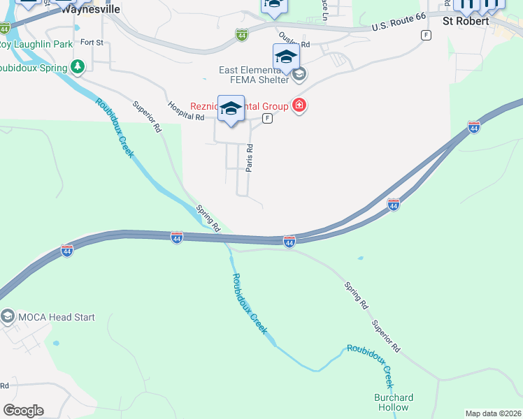 map of restaurants, bars, coffee shops, grocery stores, and more near 805 Paris Road in Waynesville