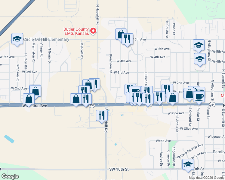 map of restaurants, bars, coffee shops, grocery stores, and more near 301 State Street in El Dorado