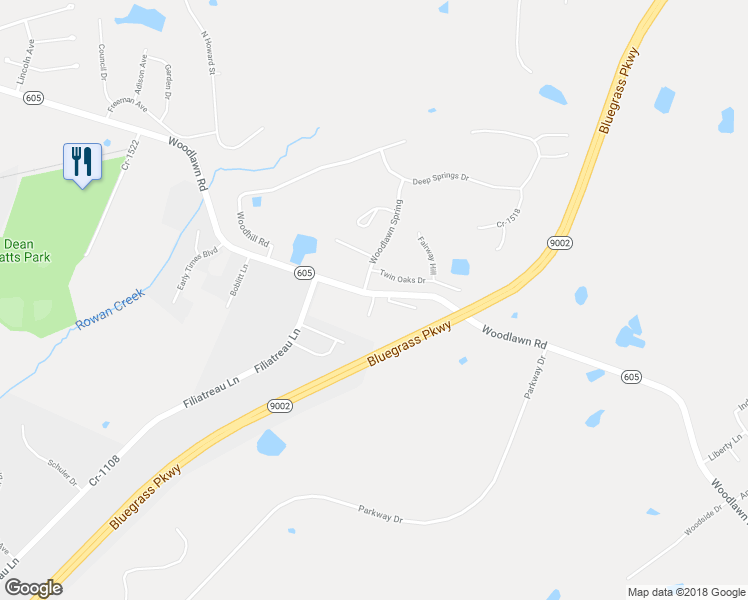 map of restaurants, bars, coffee shops, grocery stores, and more near 110 Emory Court in Bardstown