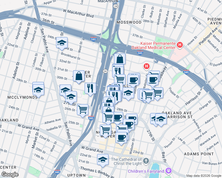 map of restaurants, bars, coffee shops, grocery stores, and more near 532 30th Street in Oakland