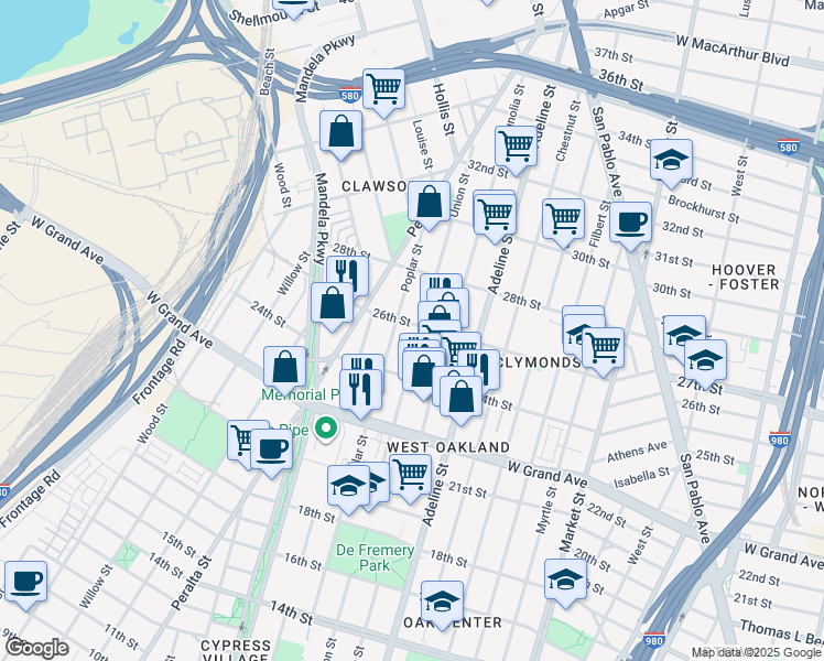 map of restaurants, bars, coffee shops, grocery stores, and more near 1297 26th Street in Oakland
