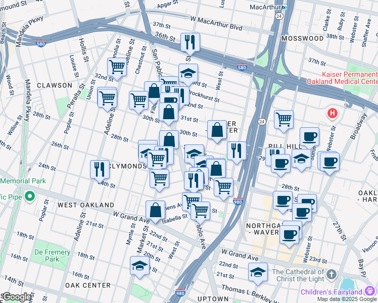 map of restaurants, bars, coffee shops, grocery stores, and more near 882 29th Street in Oakland
