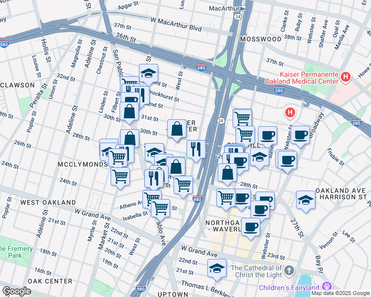 map of restaurants, bars, coffee shops, grocery stores, and more near 699 30th Street in Oakland