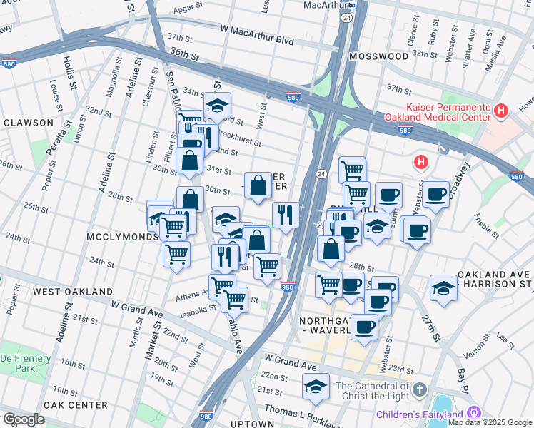 map of restaurants, bars, coffee shops, grocery stores, and more near 699 30th Street in Oakland