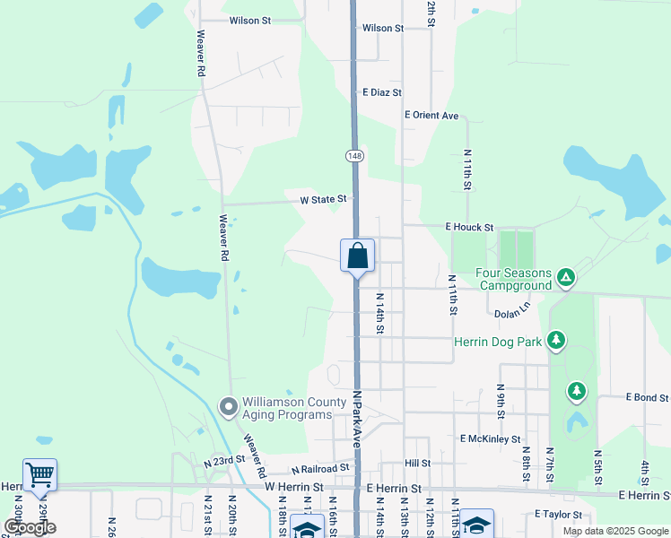map of restaurants, bars, coffee shops, grocery stores, and more near 101-299 West Reis Lane in Herrin