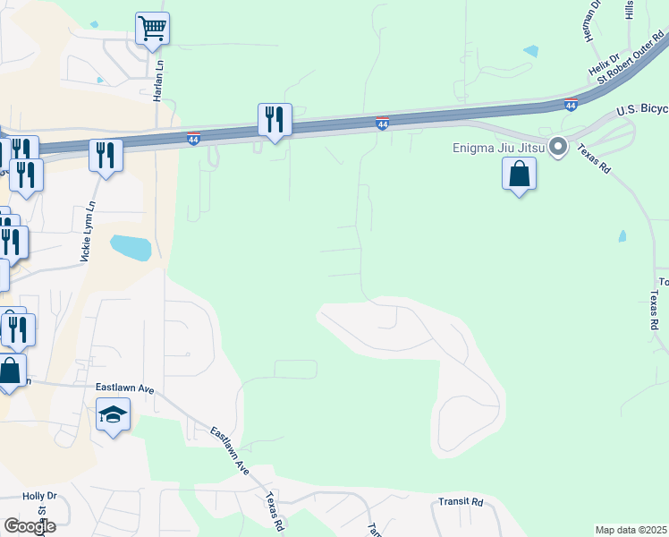 map of restaurants, bars, coffee shops, grocery stores, and more near 107 Walnut Court in Saint Robert